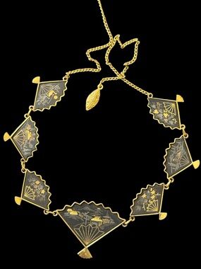 Japanese Amita Damascene fan shaped necklace,